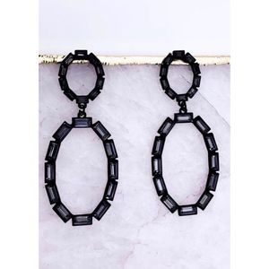 Crystal and Black Metal Oval Earrings